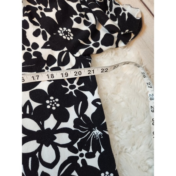 Denim & Co. Womens White Black Floral Short Sleeve Button Front Blouse‎ Large - Picture 5 of 6